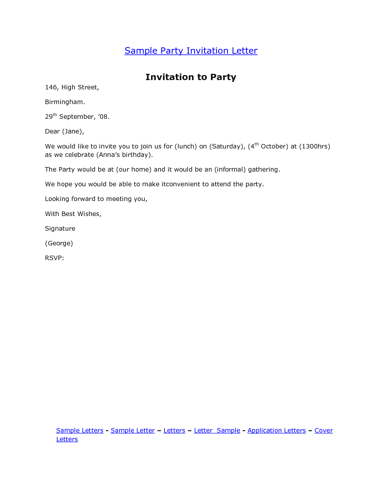Email Party Invitation Template • Business Template Ideas