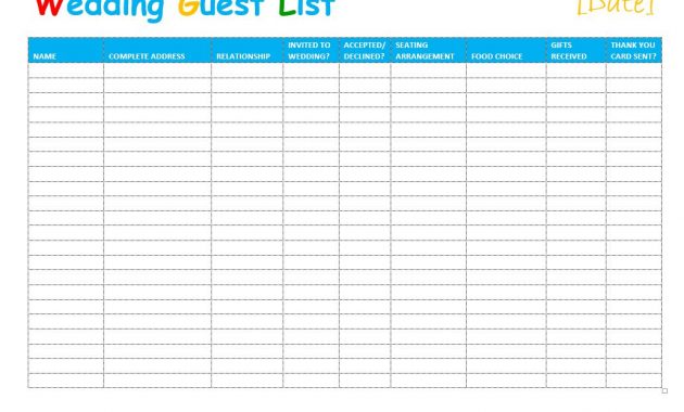 7 Free Wedding Guest List Templates And Managers for dimensions 1030 X 785