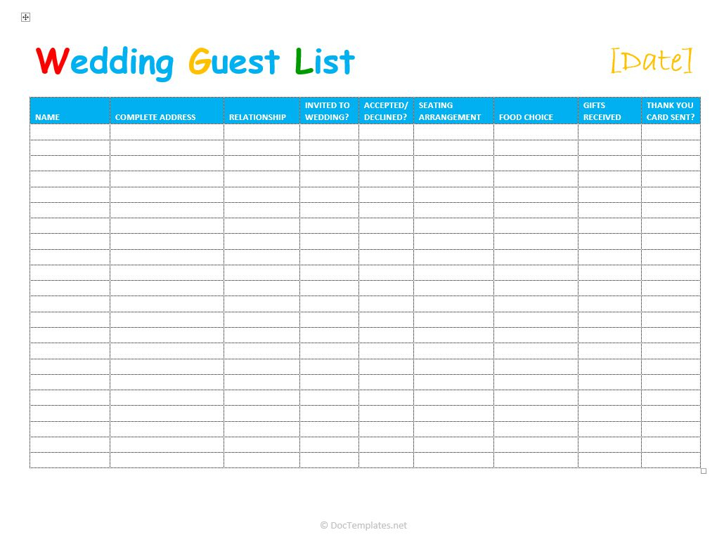 7 Free Wedding Guest List Templates And Managers for dimensions 1030 X 785