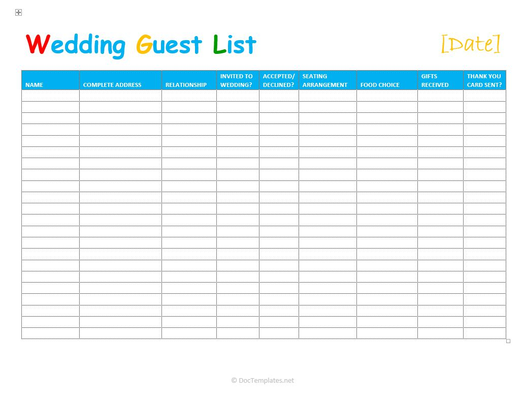 7 Free Wedding Guest List Templates And Managers throughout dimensions 1030 X 785
