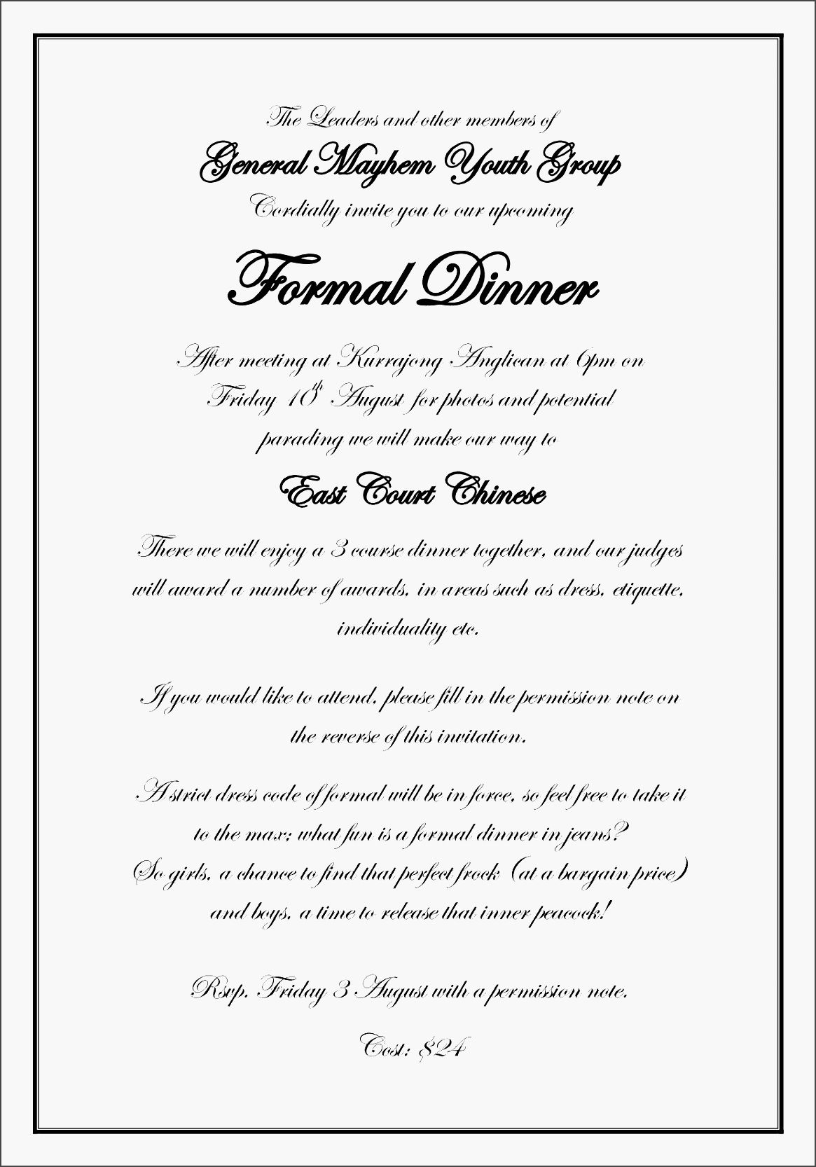 Formal Invitation To Dinner Template • Business Template Ideas
