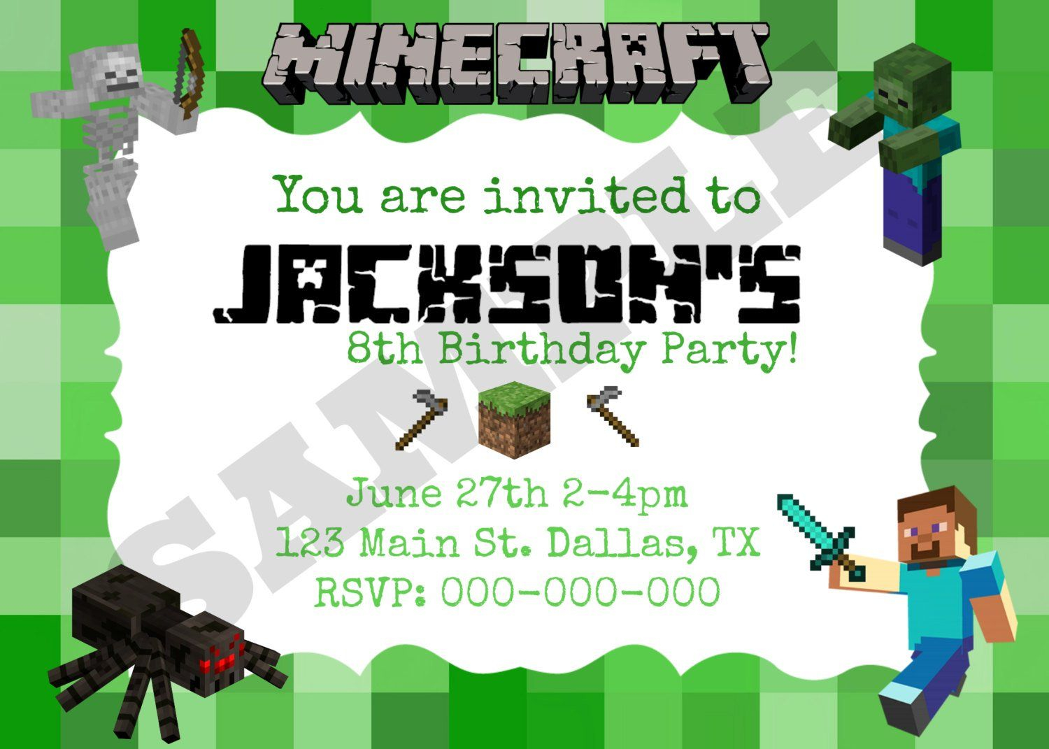 8 Best Images Of Minecraft Party Invitation Printable Template for measurements 1500 X 1071