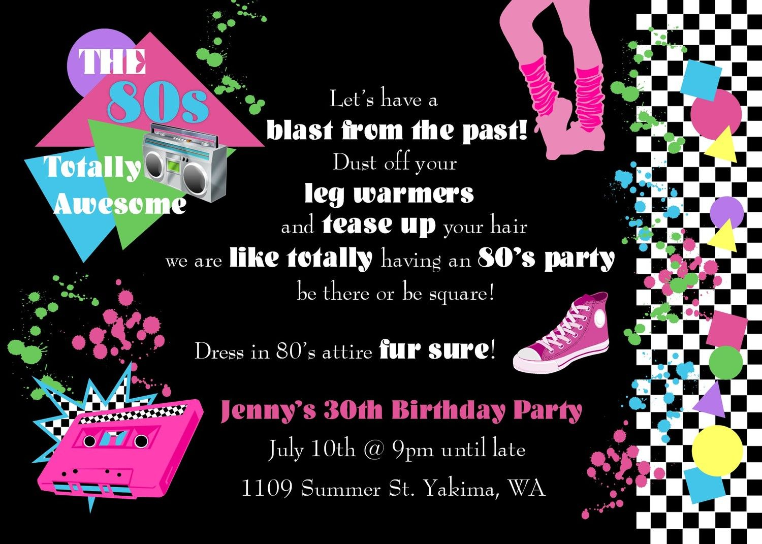 80s Invitations Template Free Oxsvitation Party In 2019 Custom inside size 1500 X 1071