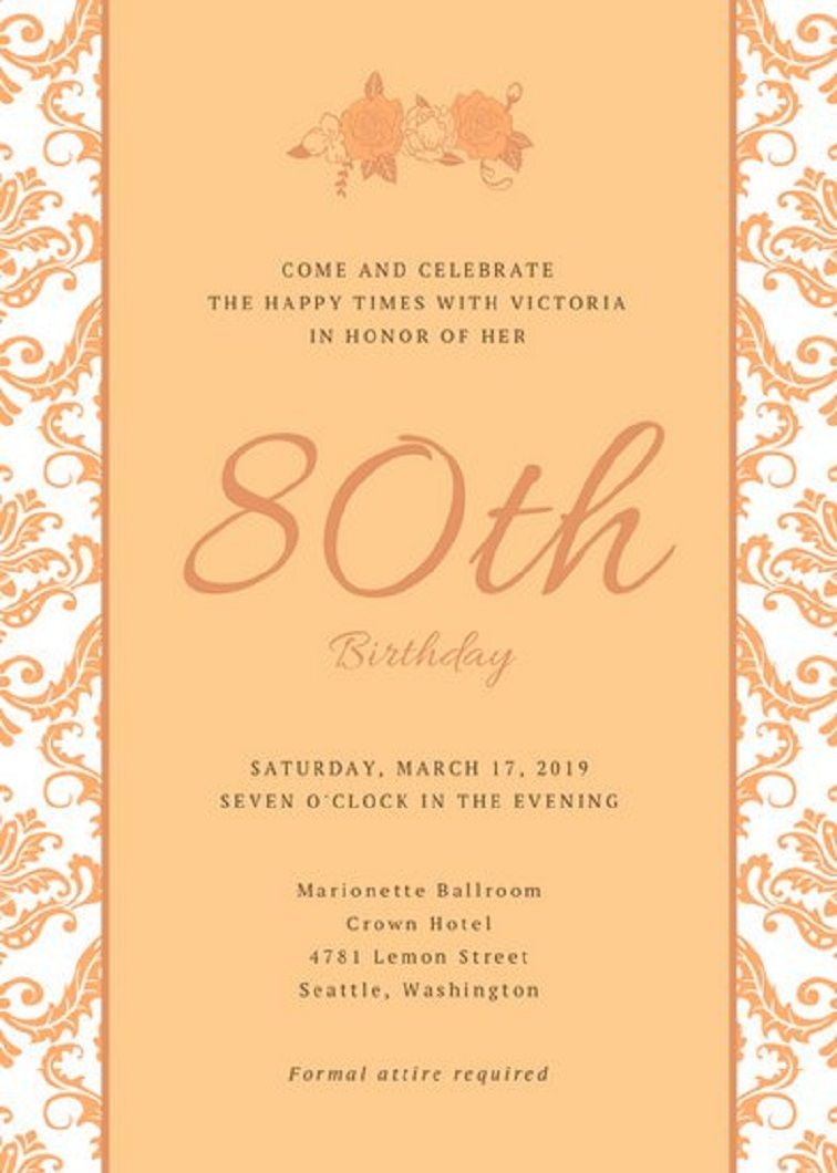 80th Birthday Invitations Templates Party Invitation Card In 2019 with regard to dimensions 756 X 1060