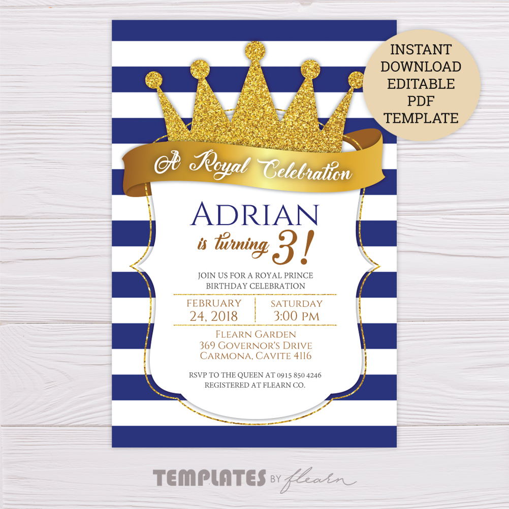 90 Make An Royal Prince Birthday Invitation Template Free Printable regarding sizing 1002 X 1002