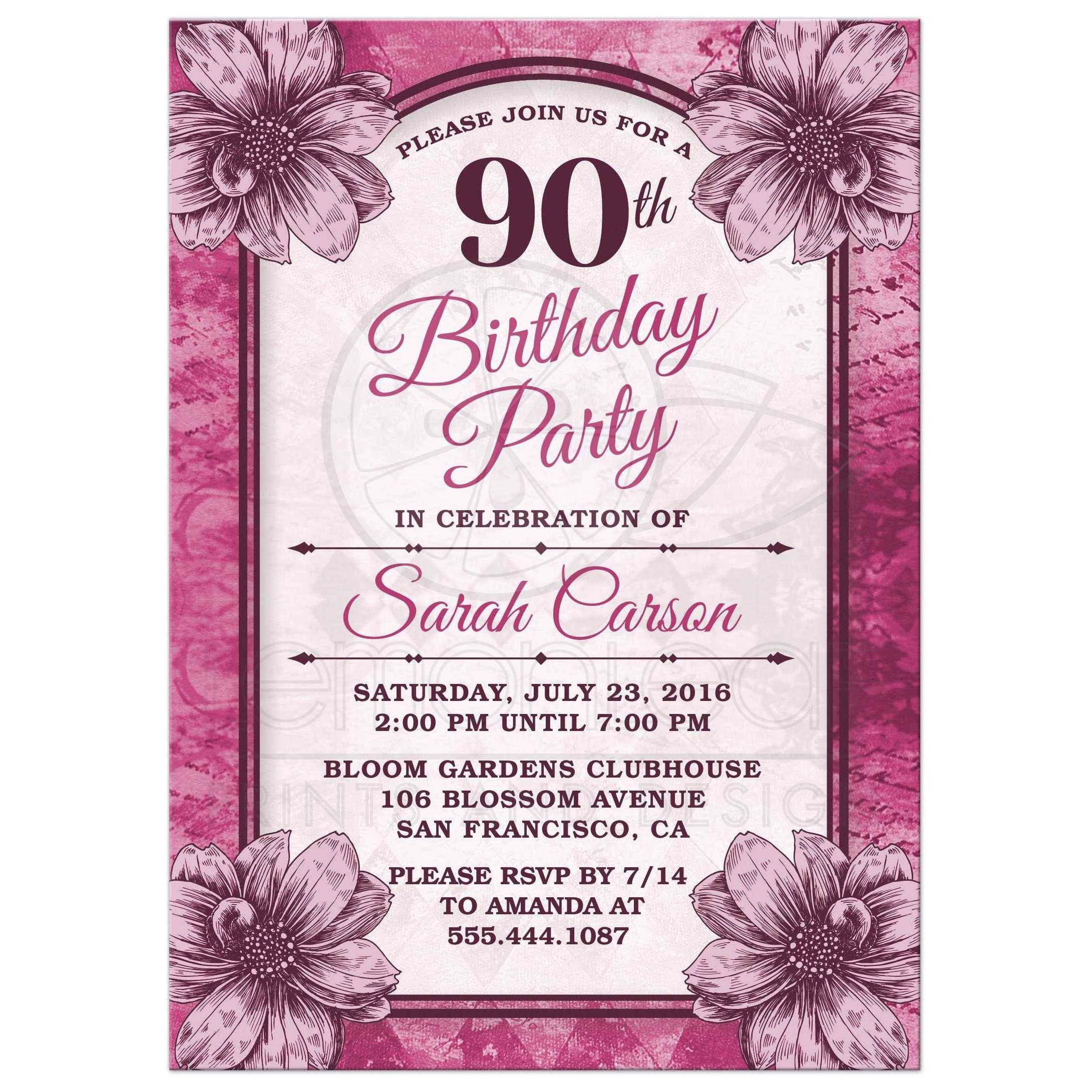 90th Birthday Party Invitations Templates Free Party Ideas In 2019 inside size 2175 X 2175