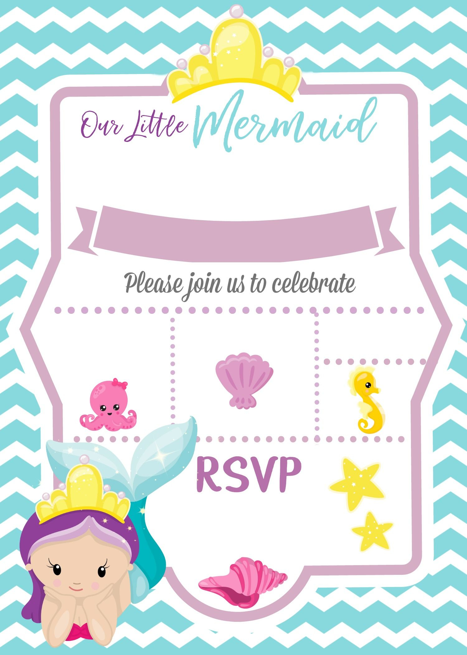 93 Special Little Mermaid Blank Invitation Template Word Little in measurements 1500 X 2100