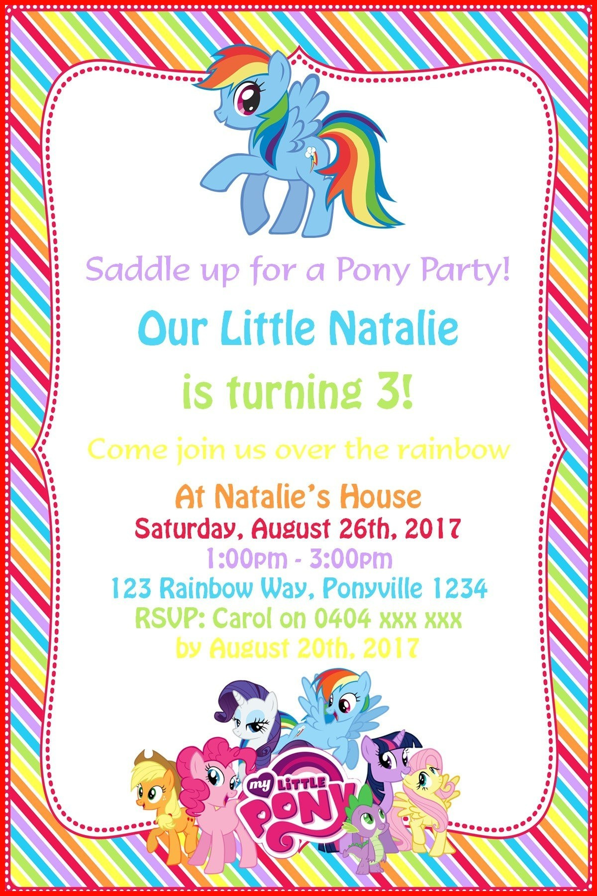 96 Make An My Little Pony Birthday Invitation Template Designs And within size 1200 X 1800