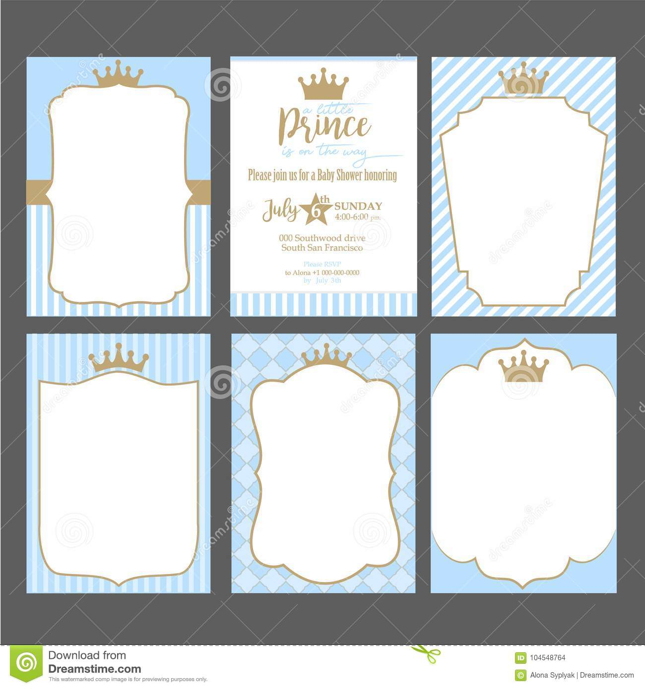 A Set Of Cute Blue Templates For Invitations Vintage Gold Frame with size 1300 X 1390