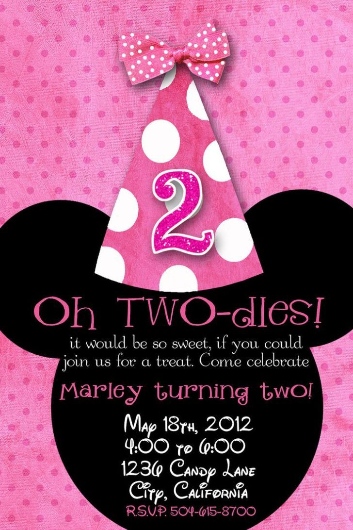 Adorable Minnie Mouse 2nd Birthday Invitation Template Second for size 728 X 1092