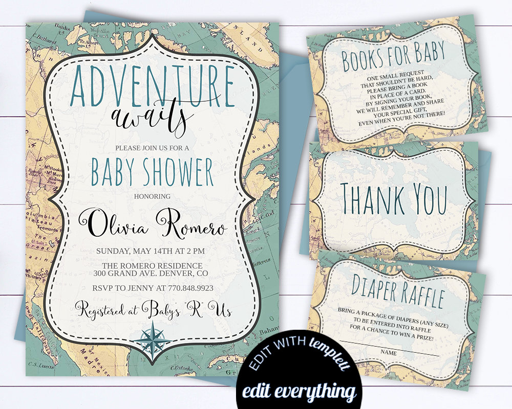 Adventure Awaits Ba Shower Invitation Template Travel Ba Etsy intended for measurements 1000 X 800