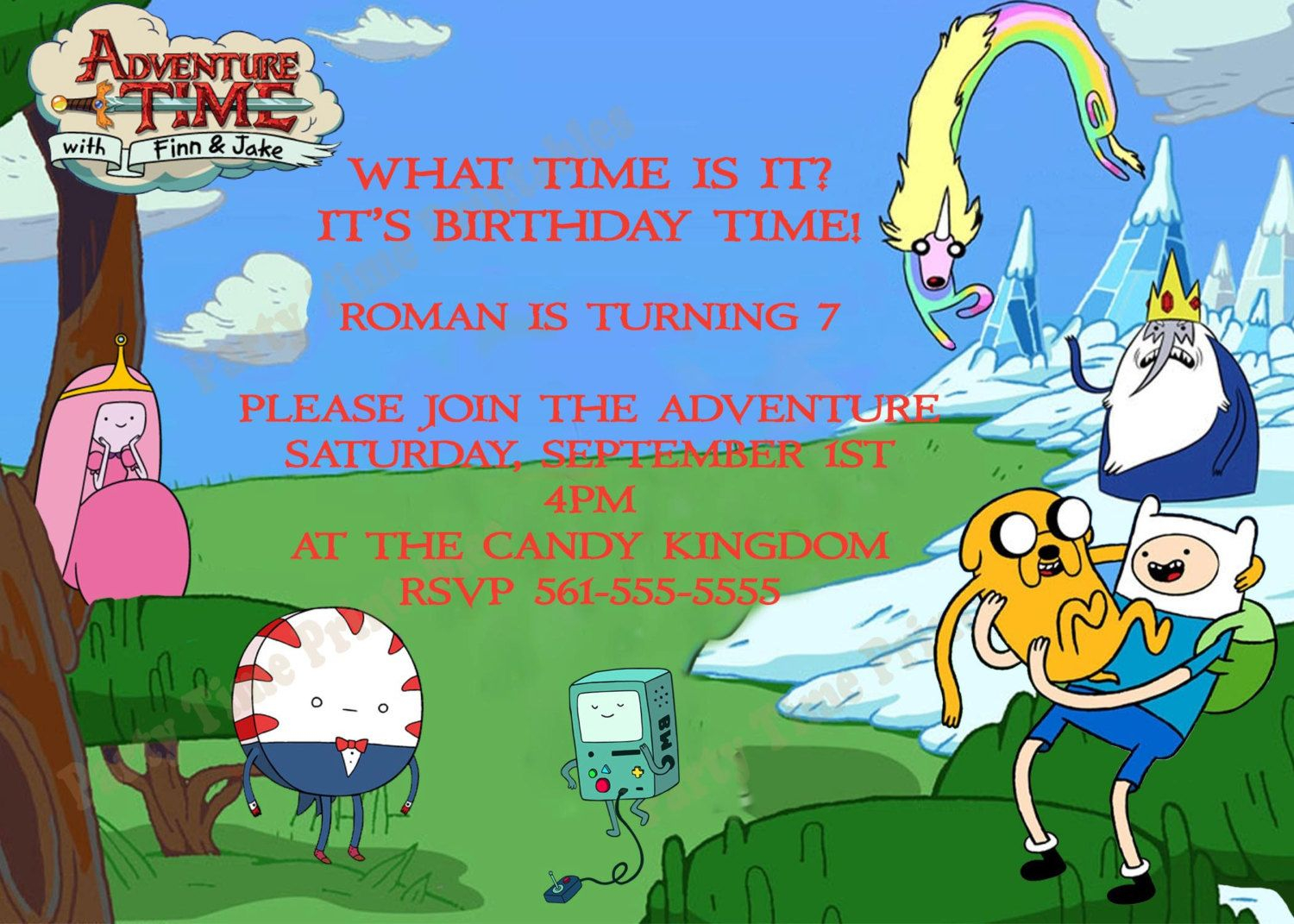 Adventure Time Party Invitations Personalized Party Invites intended for measurements 1500 X 1071