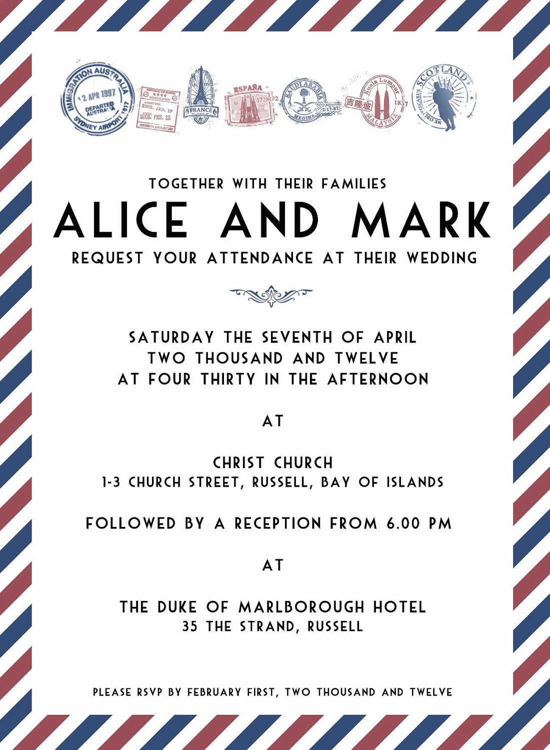 Air Mail Travel Wedding Invitation Template Graphic Customisable with size 1100 X 1500