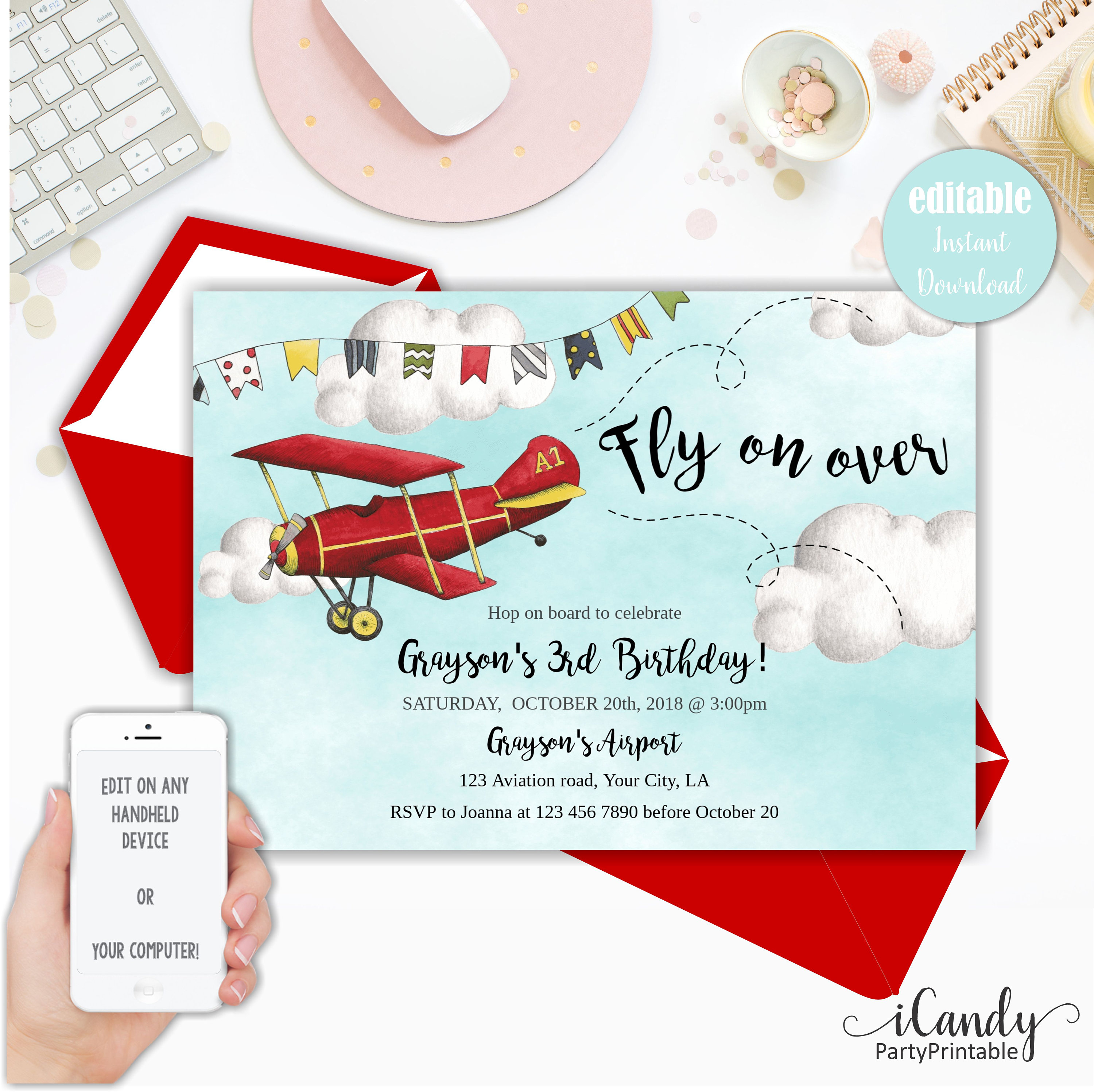 Airplane Invitation Airplane Party Invitation Template Etsy intended for size 3000 X 2995