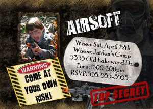 Airsoft Invitation Photo Boys Birthday Party Theme Camo Camouflage in dimensions 1500 X 1071