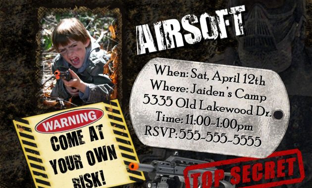 Airsoft Invitation Photo Boys Birthday Party Theme Camo Camouflage in dimensions 1500 X 1071