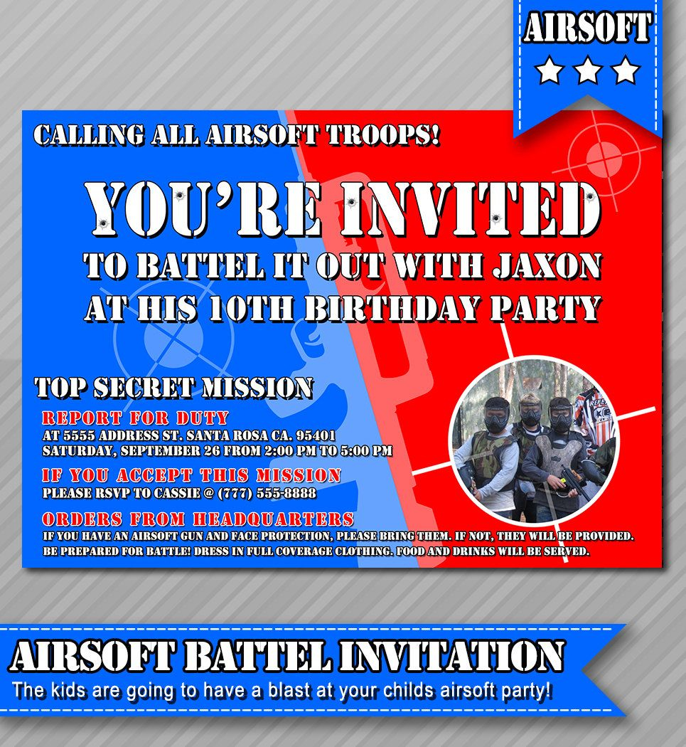 Airsoft Party Invitation Photo Invitation Airsoft War Invitation in dimensions 965 X 1050