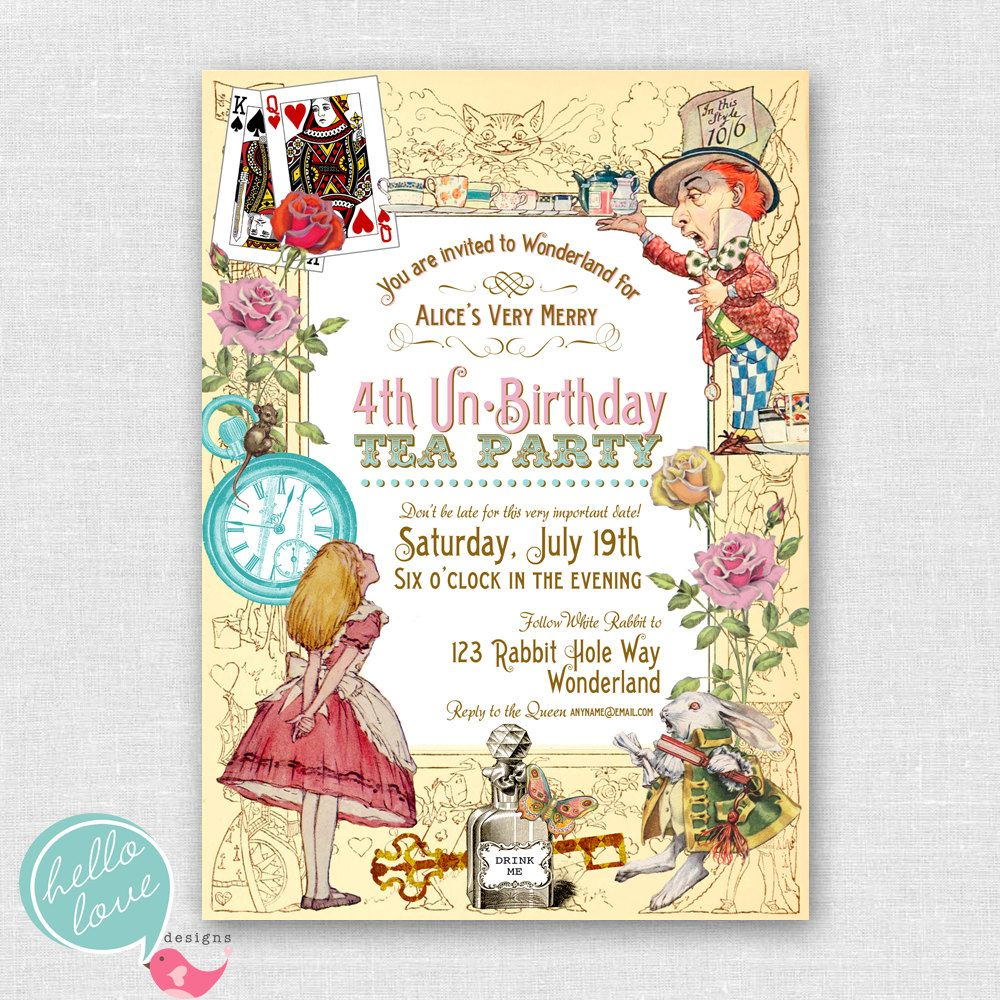 Alice In Wonderland Birthday Party Invitations Free Cailini with regard to measurements 1000 X 1000