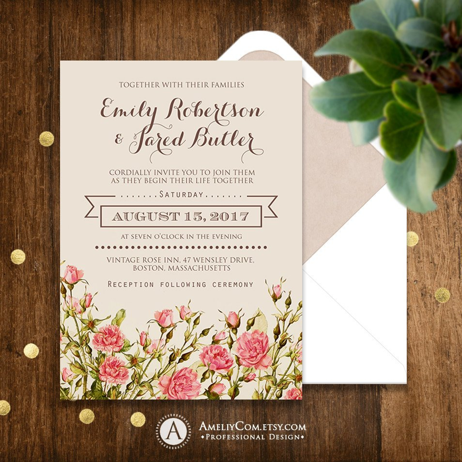 Ameliy On Twitter Printable Rustic Wedding Invitation Pink Roses inside measurements 954 X 954