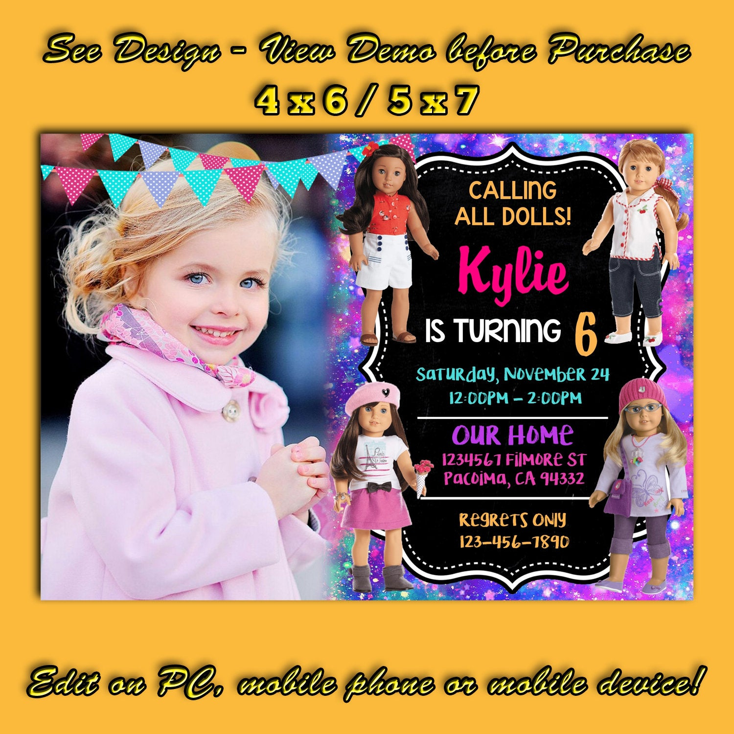 American Girl Birthday Invitation With Photoamerican Girl Etsy throughout dimensions 1500 X 1500