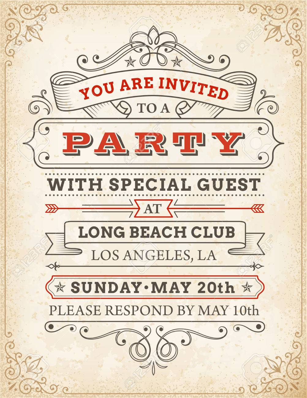 An High Detail Grunge Vintage Invitation Template To A Party within size 1002 X 1300