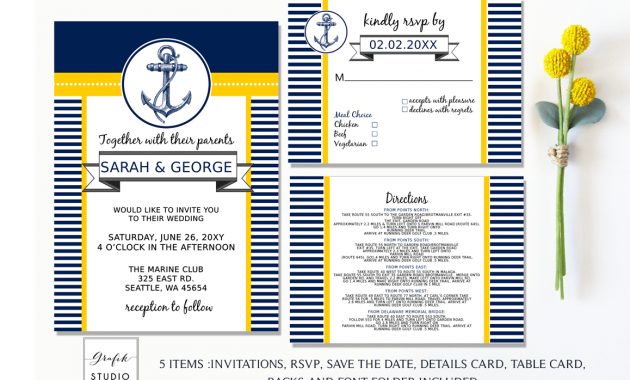 Anchor Navy And Yellow Nautical Wedding Invitation Template throughout size 1158 X 772