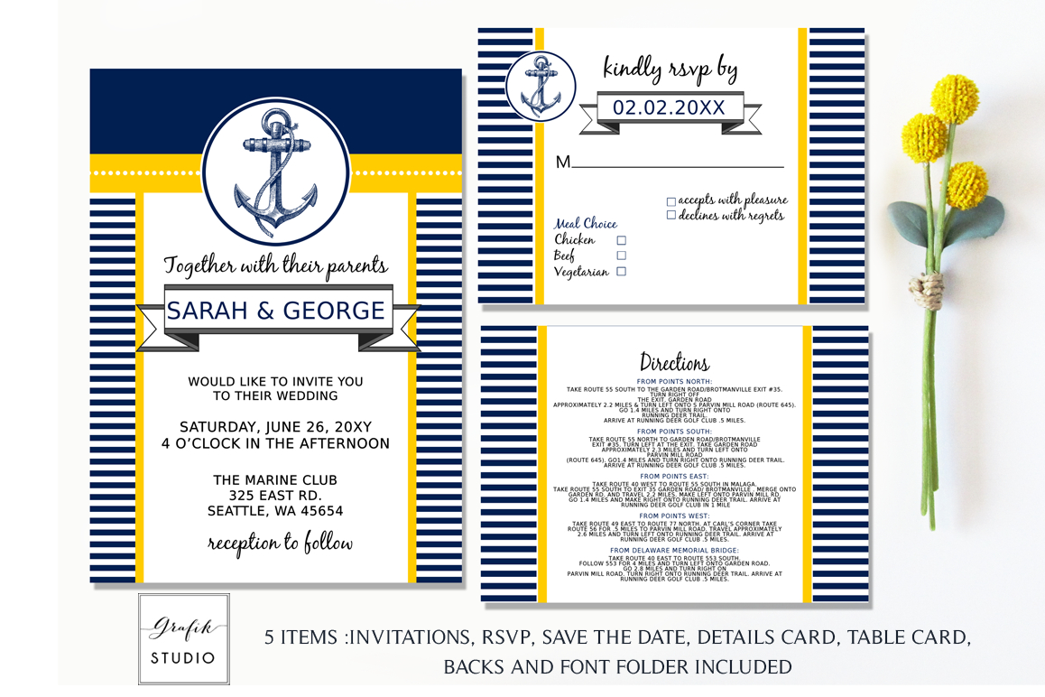 Anchor Navy And Yellow Nautical Wedding Invitation Template throughout size 1158 X 772