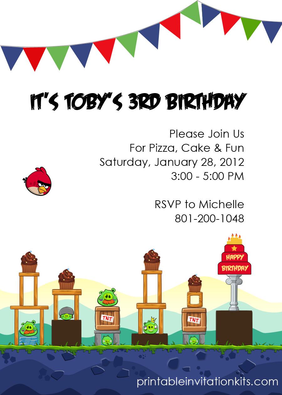 Angry Birds Birthday Party Invitation Wedding Invitation for measurements 900 X 1260