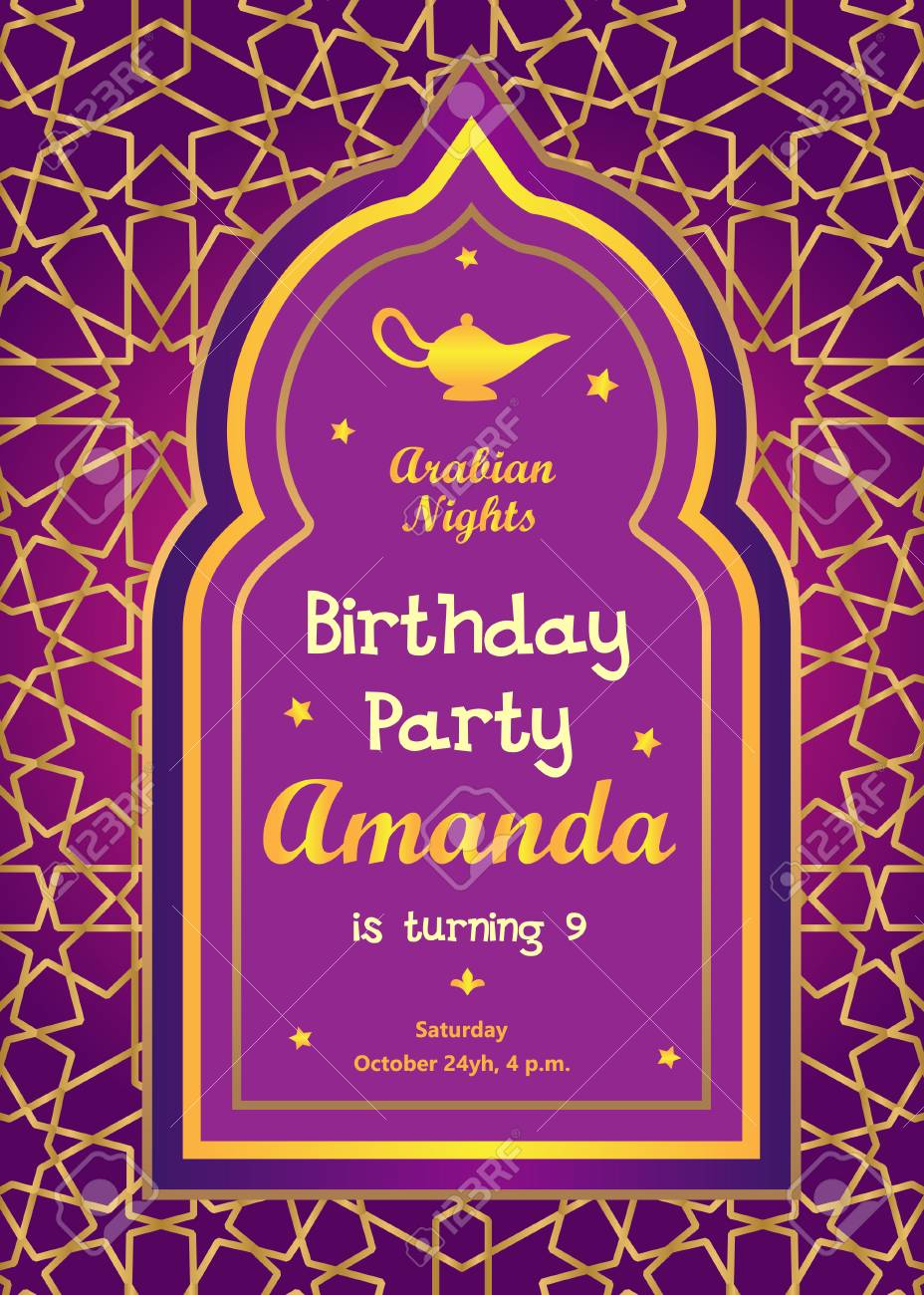 Arabian Nights Birtday Party Invitation Template Royalty Free regarding proportions 928 X 1300