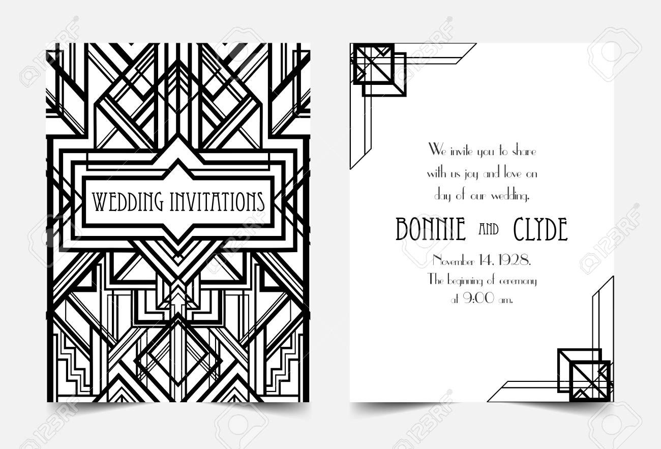 Art Deco Vintage Invitation Template Design Patterns And Frames with size 1300 X 883