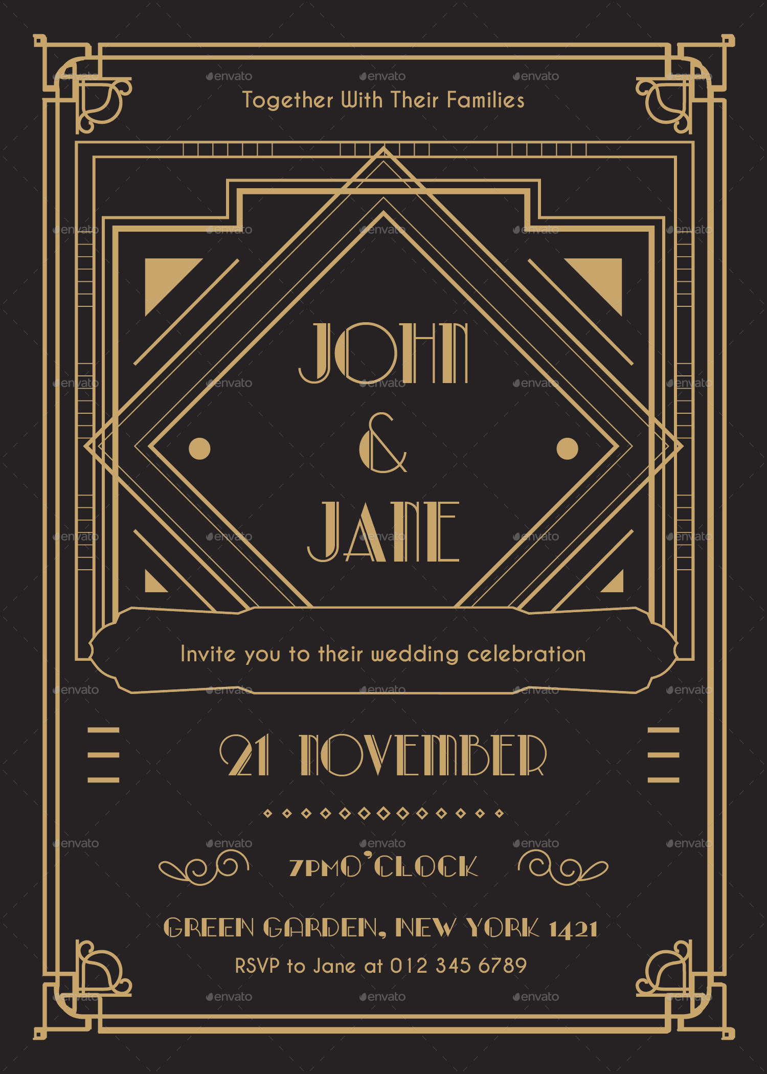 Art Deco Wedding Invitation Infinite78910 Graphicriver within size 1500 X 2100