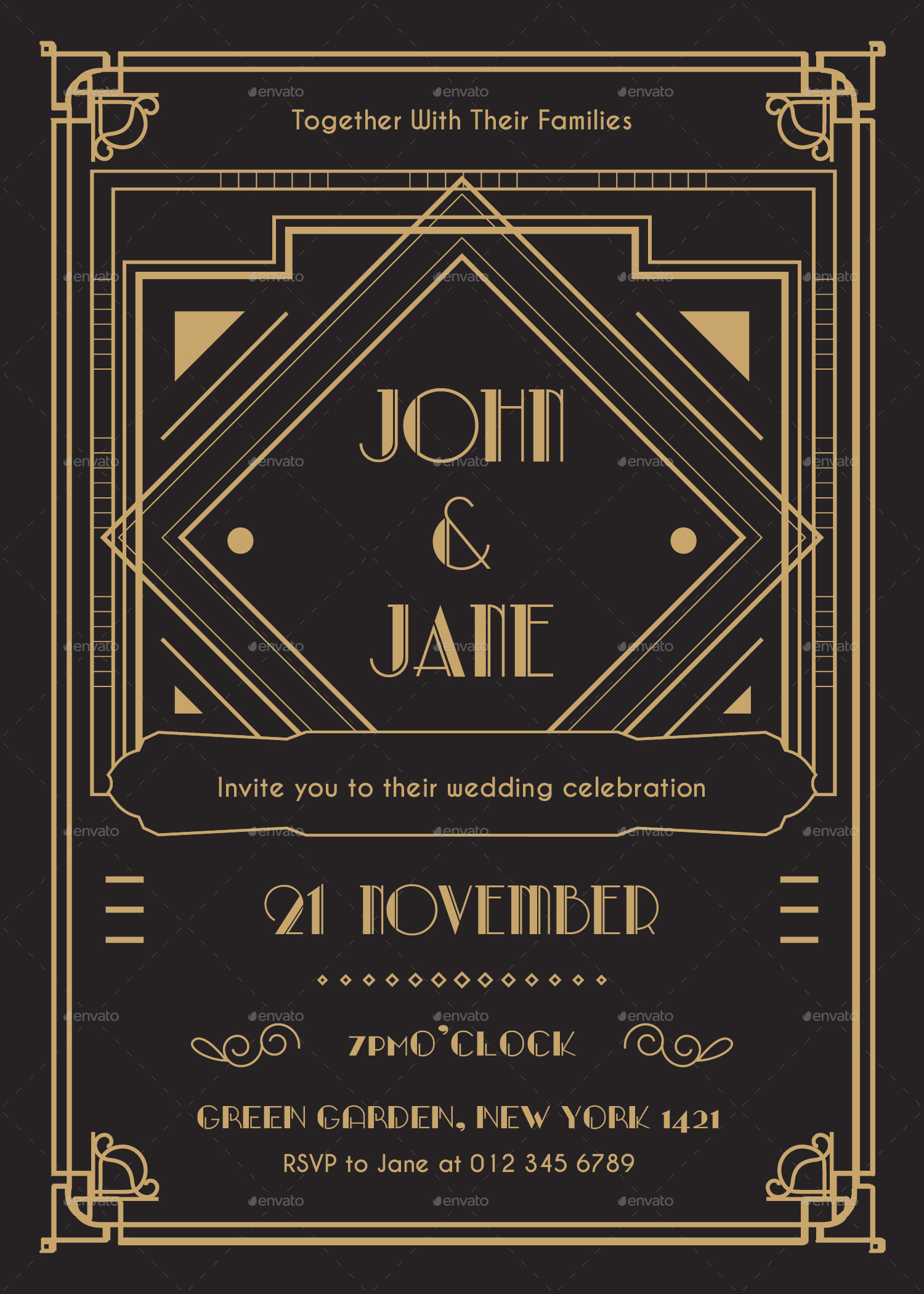 Art Deco Wedding Invitation Infinite78910 Graphicriver within sizing 1500 X 2100