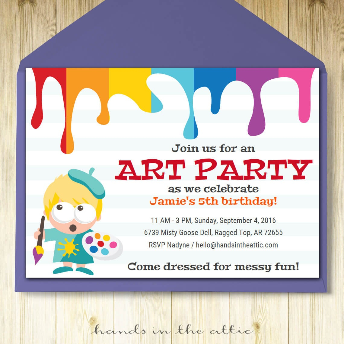 Art Party Invitation Card Template Printable Kids Painting Etsy throughout size 1140 X 1140