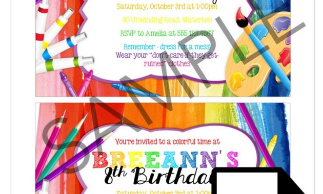 Art Party Invitation Template Colorful Painting Drawing Etsy intended for size 794 X 1025