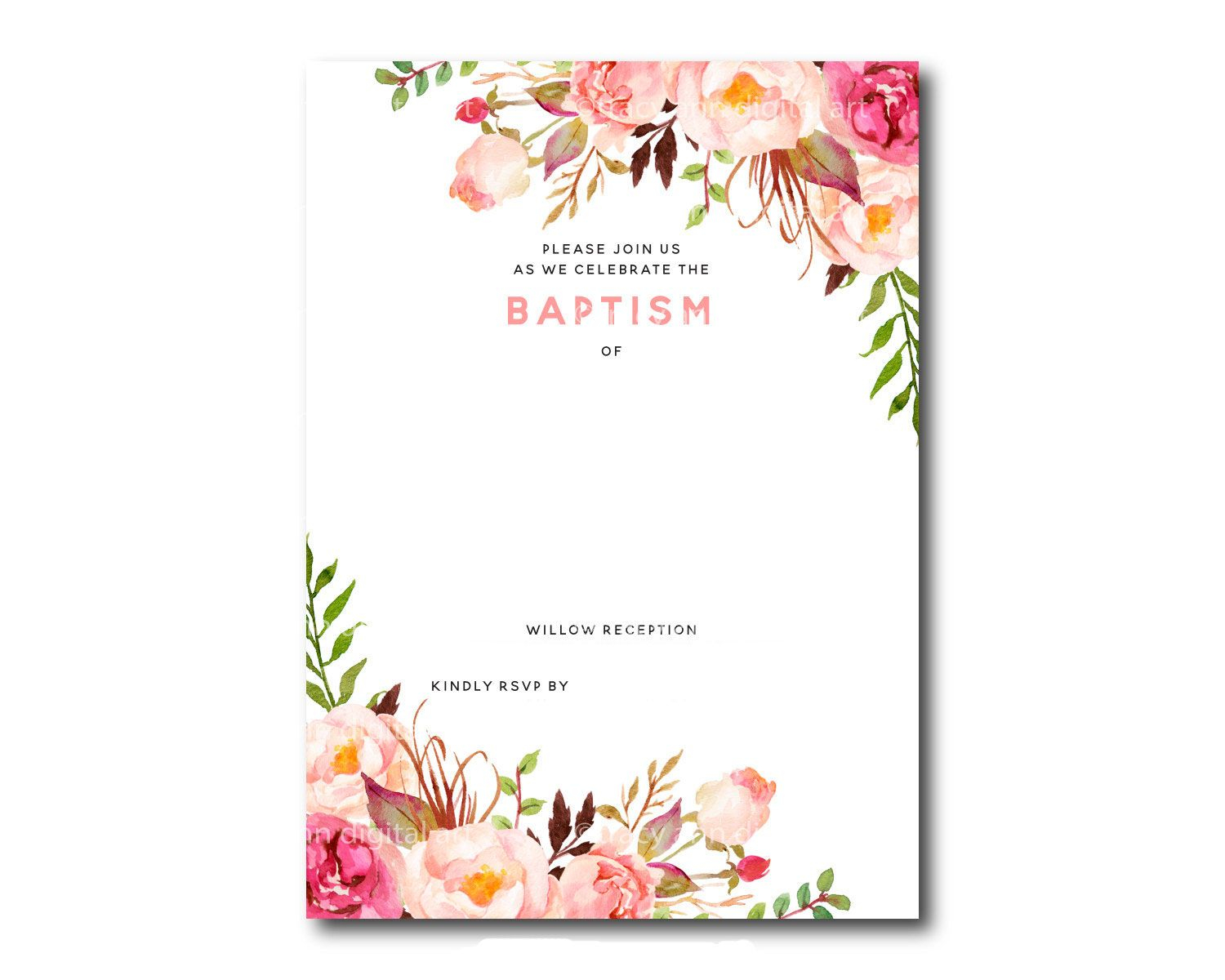 Awesome Free Template Free Printable Baptism Floral Invitation for sizing 1500 X 1200