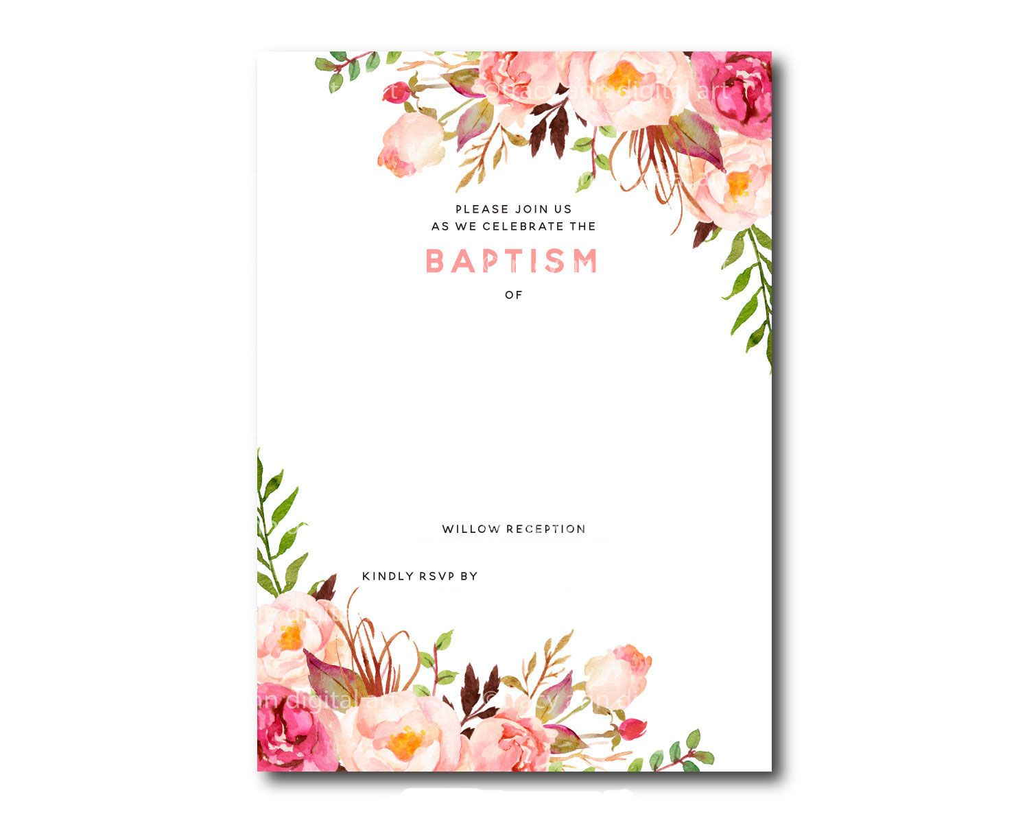 Awesome Free Template Free Printable Baptism Floral Invitation inside size 1500 X 1200