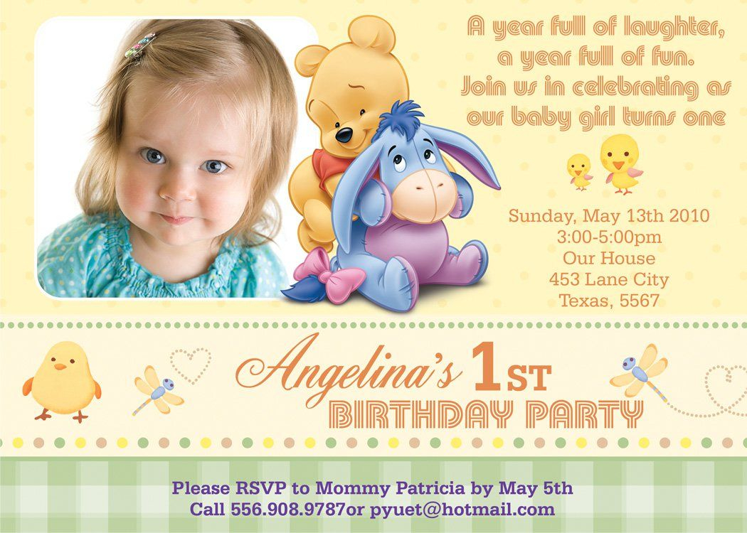 Awesome Free Template Winnie The Pooh First Birthday Invitations with sizing 1050 X 750