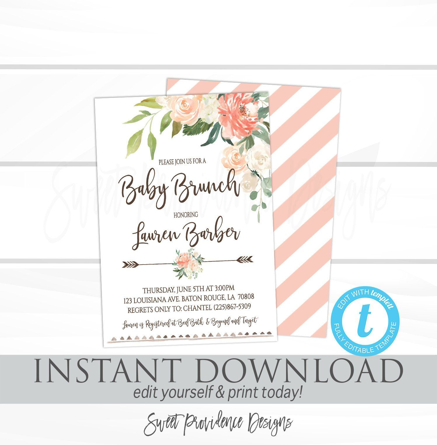 Ba Brunch Invitation Template Watercolor Peach Floral Ba Shower regarding dimensions 1497 X 1524