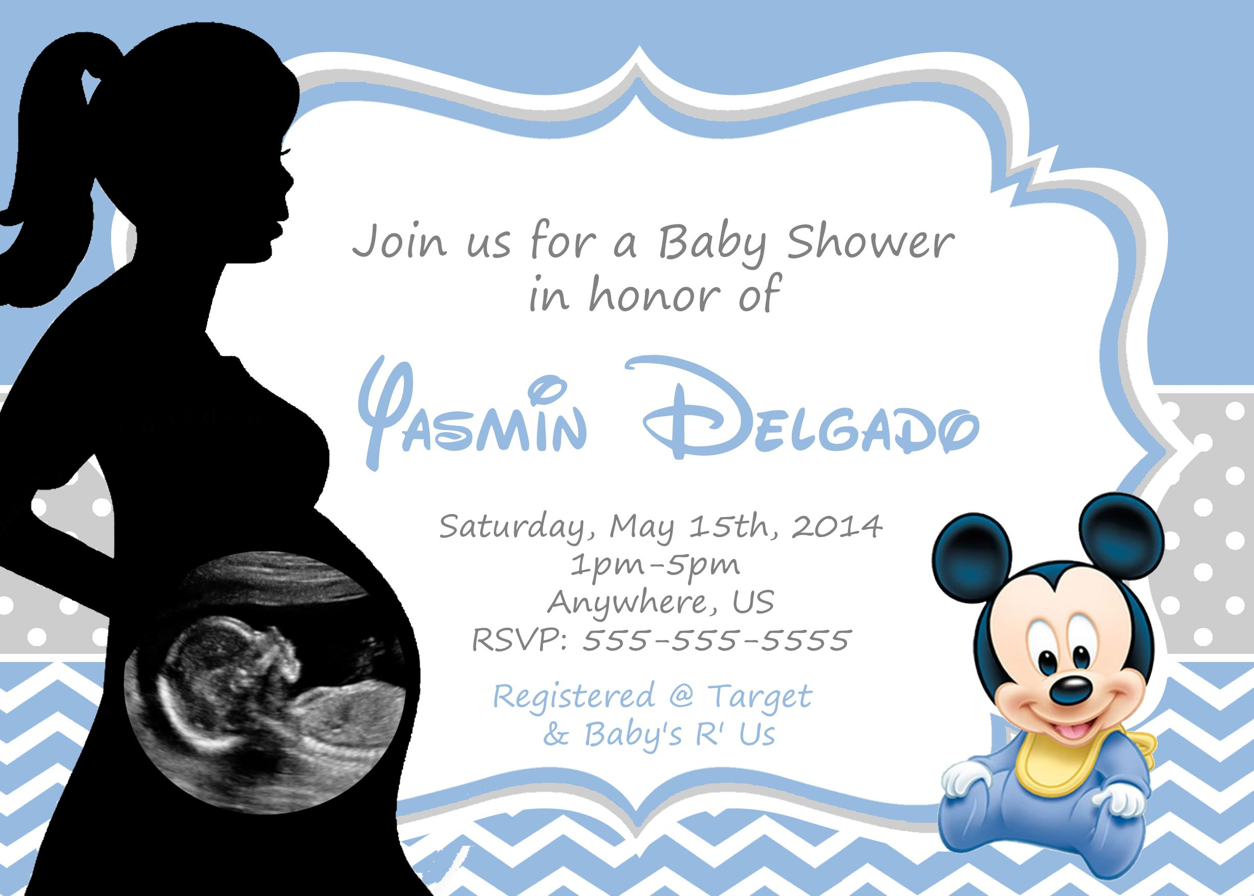 Ba Mickey Mouse Ba Shower Sonogram Invitation 899 Ba intended for measurements 2450 X 1750