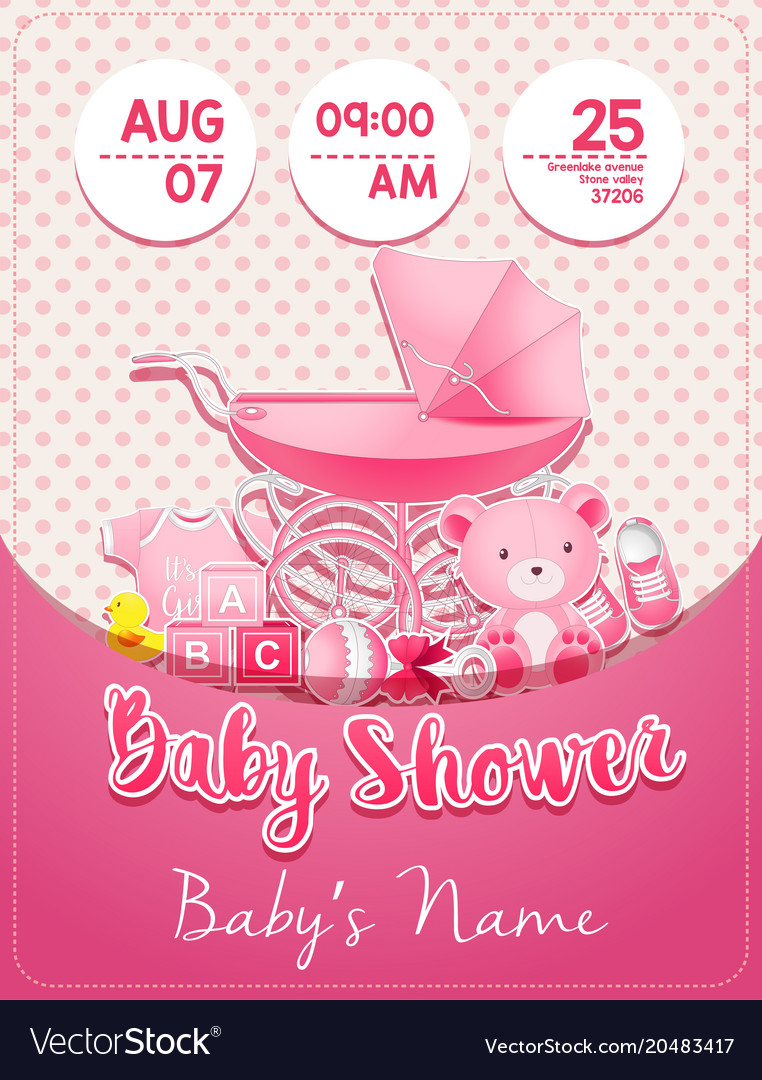 Ba Shower Girl Invitation Template With Toys Vector Image in sizing 762 X 1080