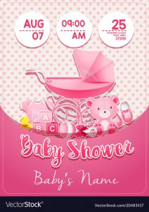 Ba Shower Girl Invitation Template With Toys Vector Image regarding measurements 762 X 1080