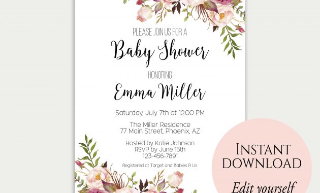 Ba Shower Invitation Template Ba Shower Invite Ba Shower Printable Floral Ba Shower Editable Pdf Diy Ba Shower Template C1 inside measurements 3000 X 2401