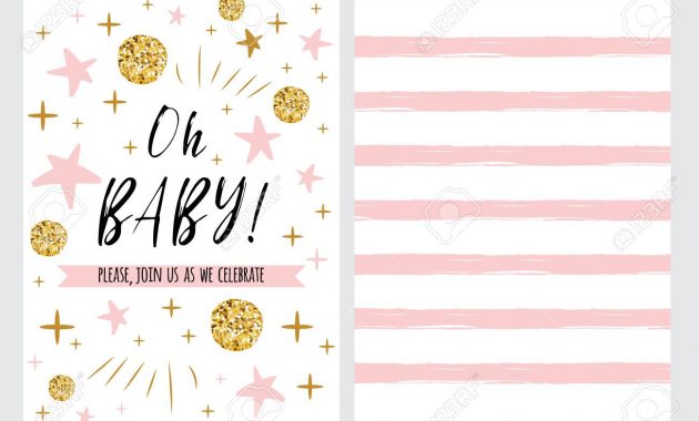 Ba Shower Invitation Template With Sparkle Gold Balls Pink in sizing 1300 X 928