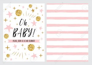 Ba Shower Invitation Template With Sparkle Gold Balls Pink intended for dimensions 1300 X 928