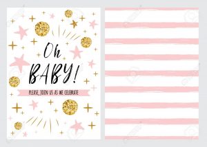 Ba Shower Invitation Template With Sparkle Gold Balls Pink intended for size 1300 X 928