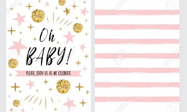 Ba Shower Invitation Template With Sparkle Gold Balls Pink within measurements 1300 X 928