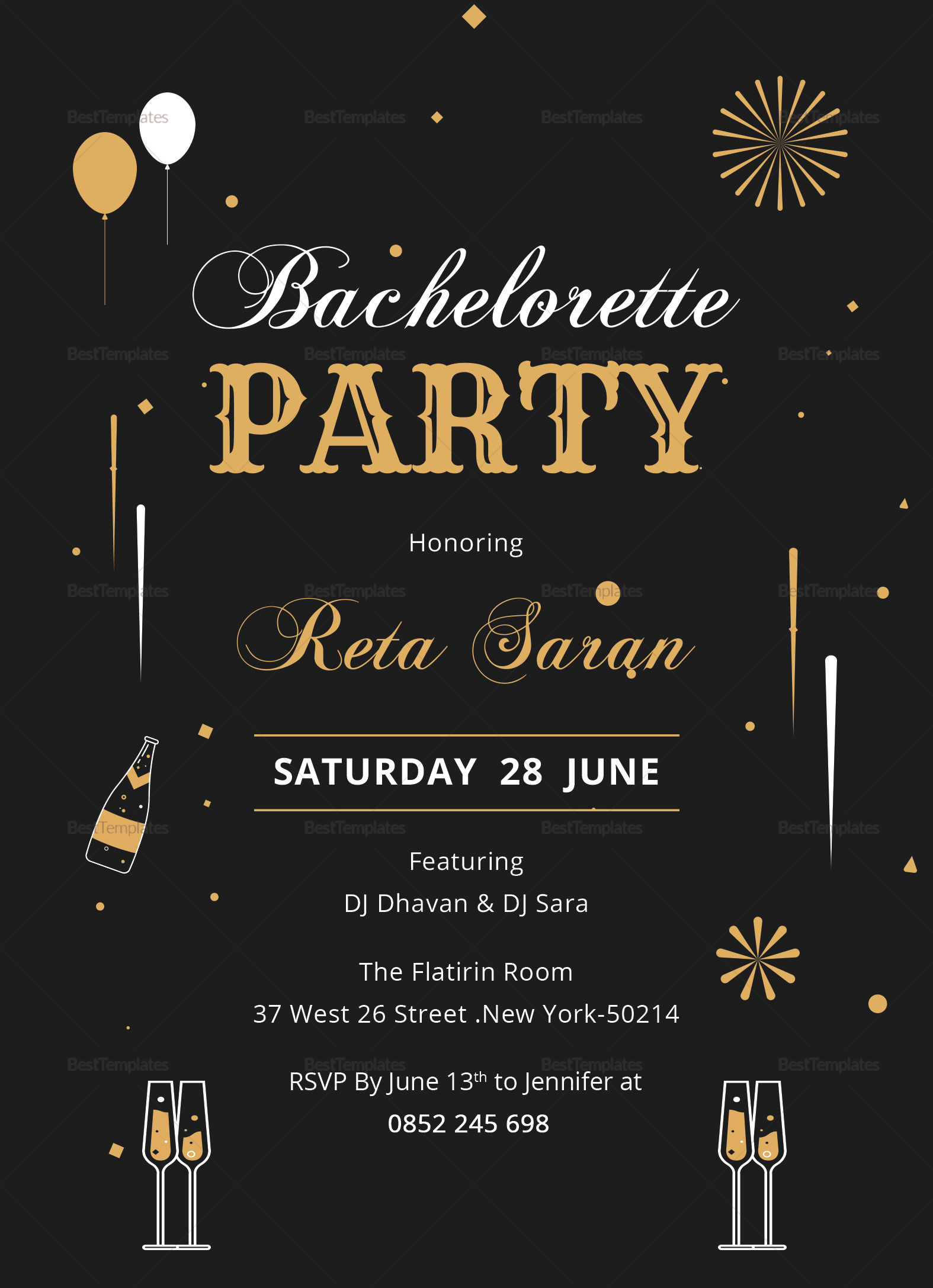 Bachelorette Party Invitation Card Design Template In Word Psd for dimensions 1575 X 2175