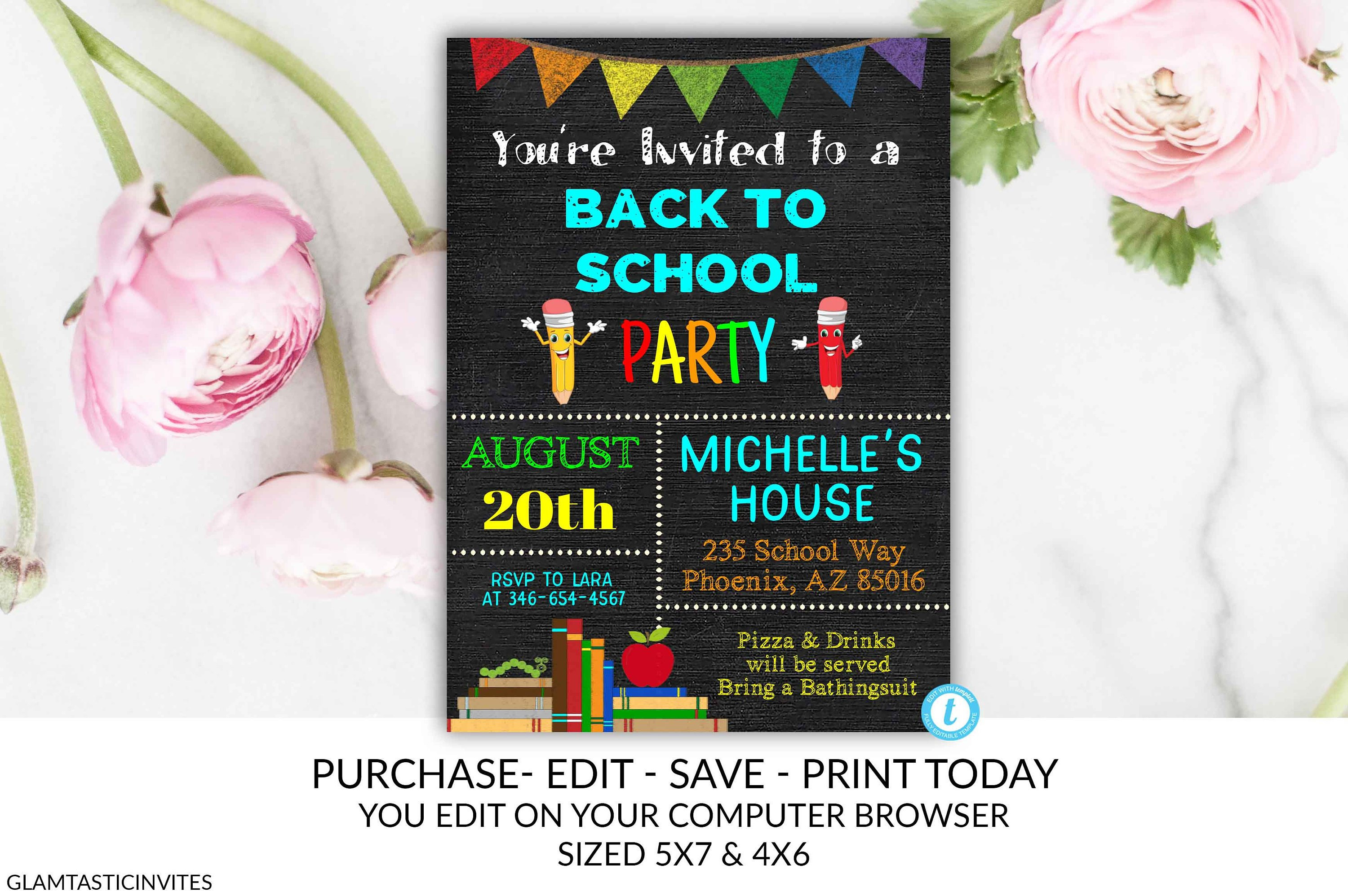 Back To School Party Invitation Template Editable Printable Etsy pertaining to dimensions 3000 X 1996