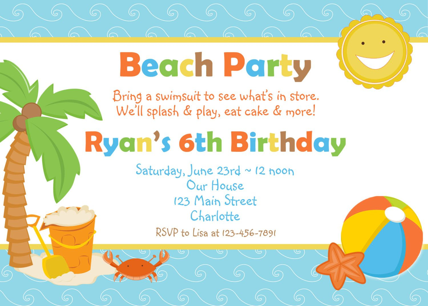 Beach Birthday Party Invitation Pool Party Beach Party in size 1500 X 1071