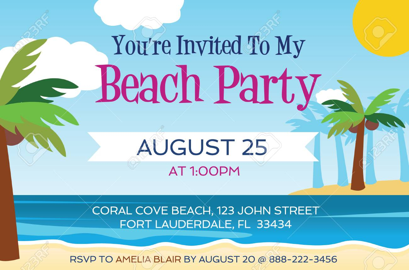 Beach Party Invitation Template Vector Illustration Royalty Free throughout size 1300 X 858